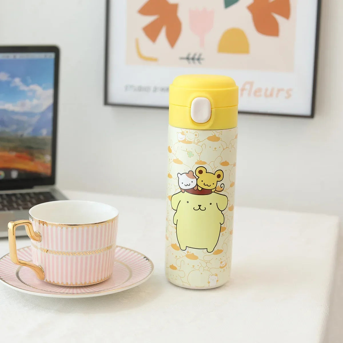 Kawaii Character Thermos – 420ml Insulated Bottle with Straw
