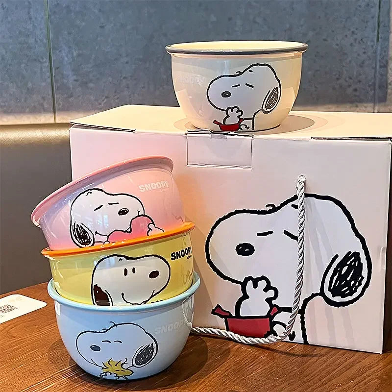 Cartoon Dog Ceramic Dinnerware Set – 4-Piece Bowl & Plate Set