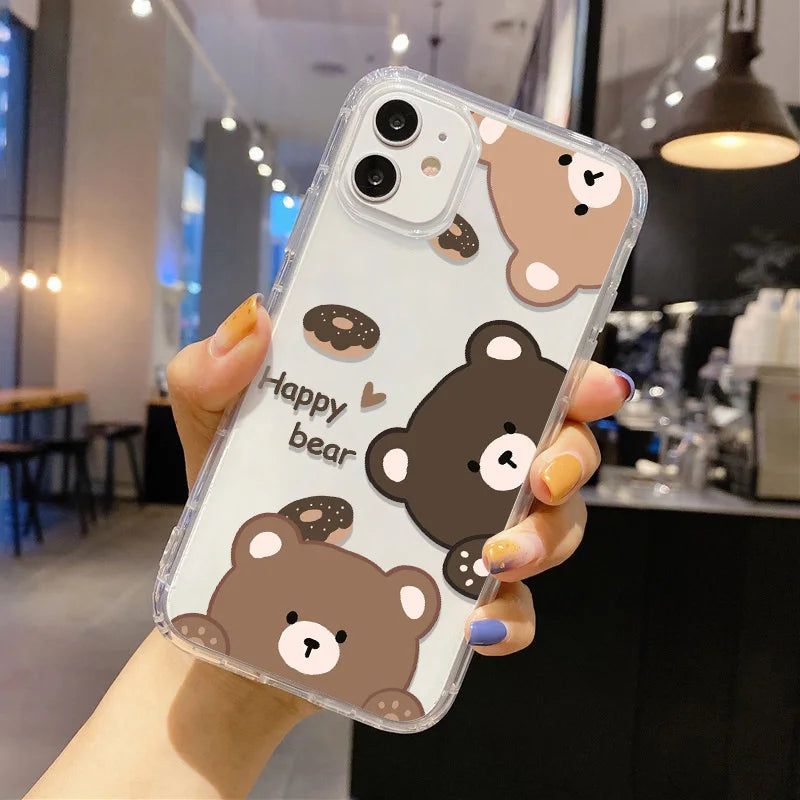 Cute Dinosaur Couple Phone Case – Clear Silicone Cover for iPhone 15 & 16