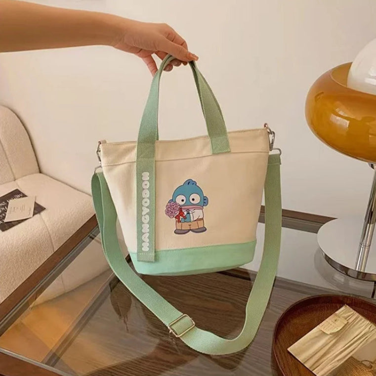 Kawaii Character Canvas Bucket Bag – Cute Crossbody & Handbag for Everyday Use