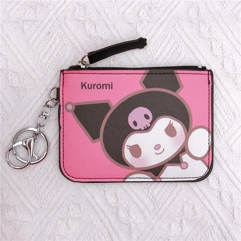 Kawaii Cartoon Mini Wallet with Keychain – PU Card Holder with Zipper