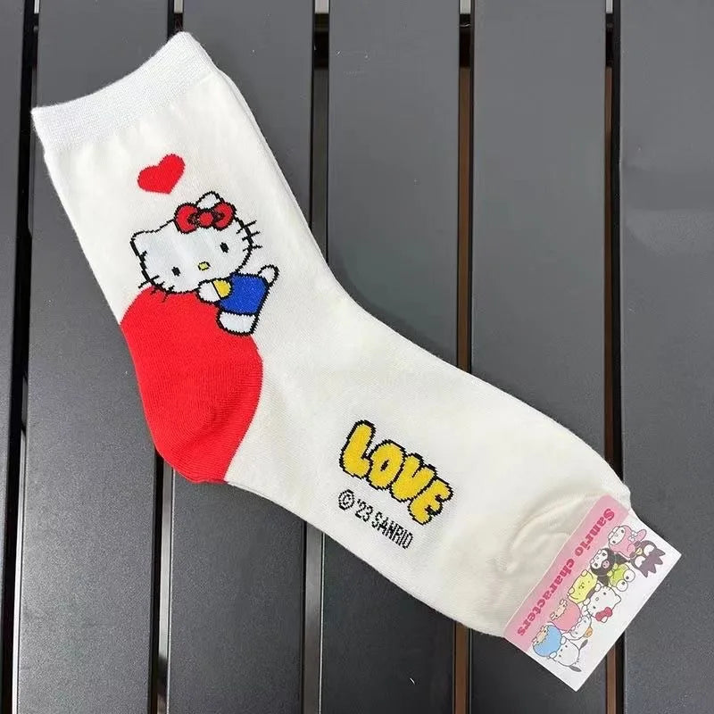 6-Piece Kawaii Cartoon Mid-Tube Socks Set – Soft Cotton Style for Girls