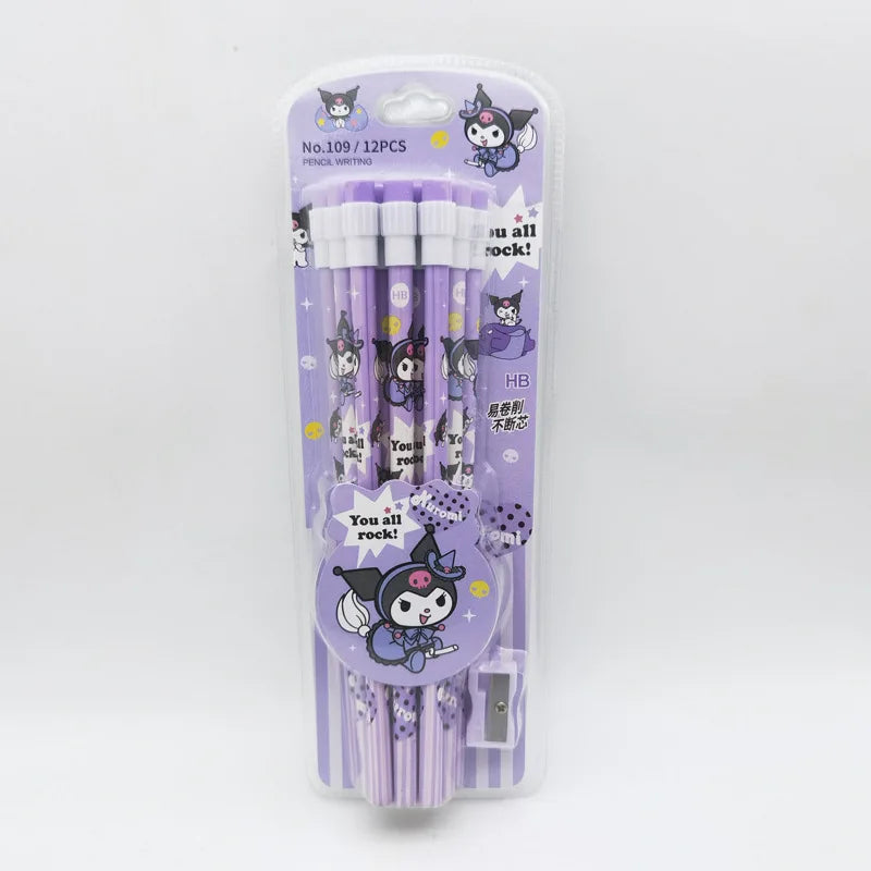12-Piece Kawaii Cartoon Pencil & Case Set – Cute Stationery Gift Box