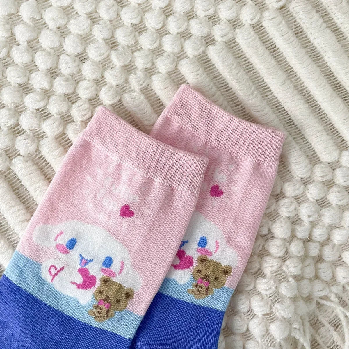 Cute Puppy Cartoon Mid-Tube Socks – Soft Blue Cotton
