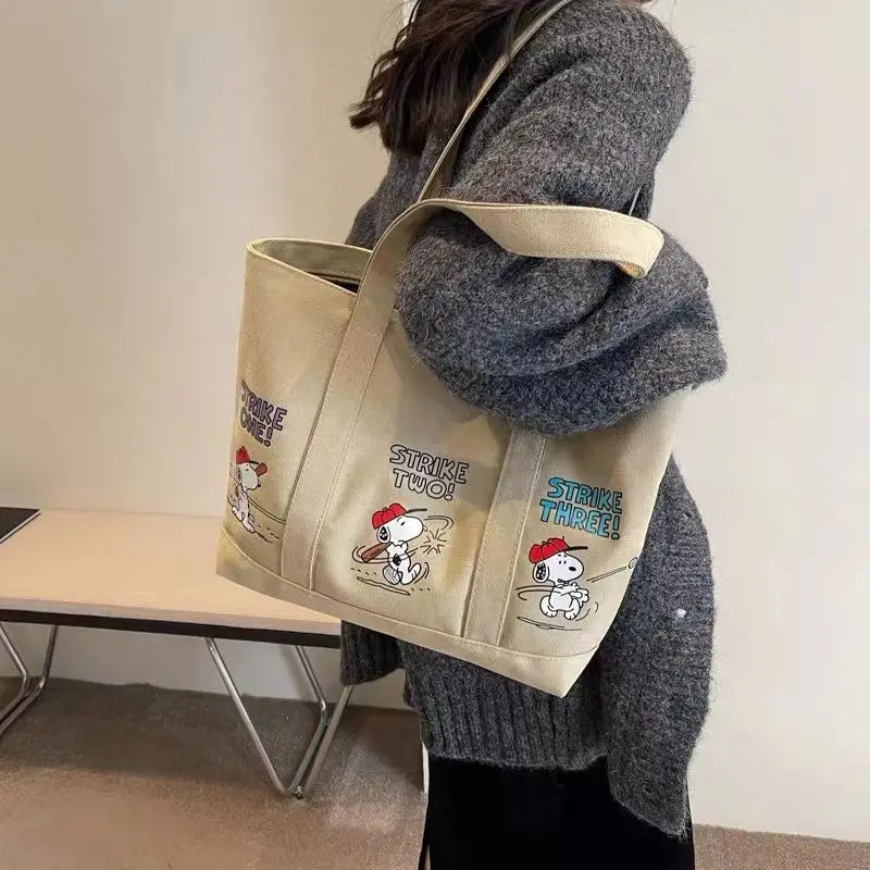 Cartoon Dog Canvas Tote Bag – Cute Durable Zipper Shoulder Bag