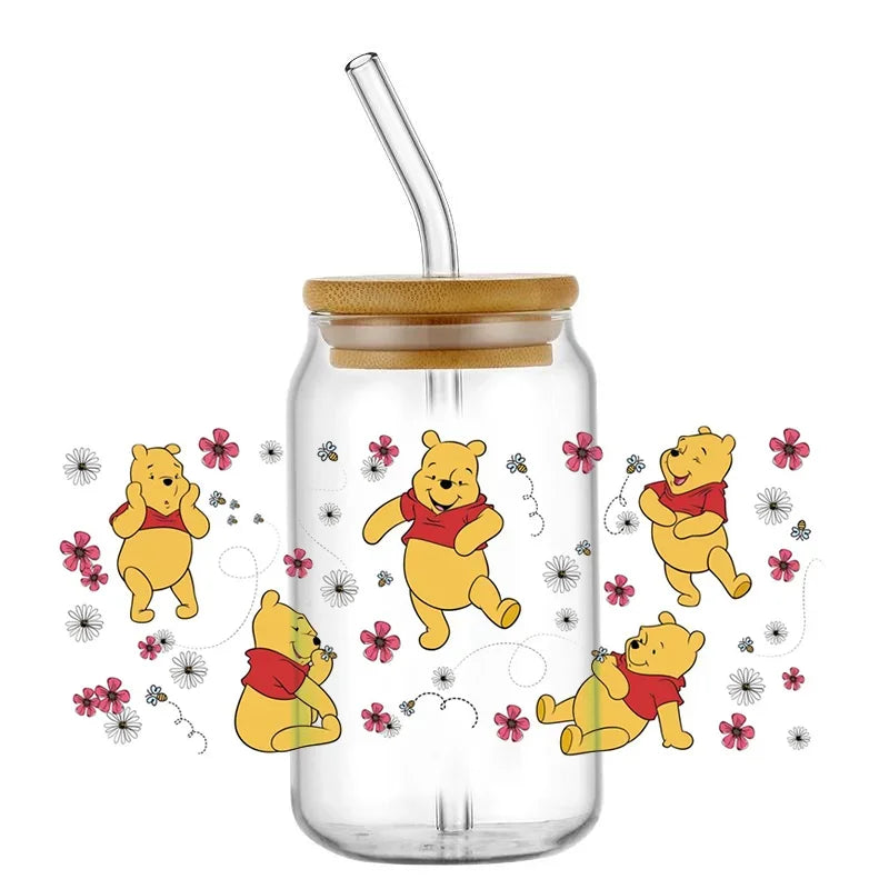 Cartoon Bear Cup Wrap – 16oz Reusable Glass Tumbler Sticker
