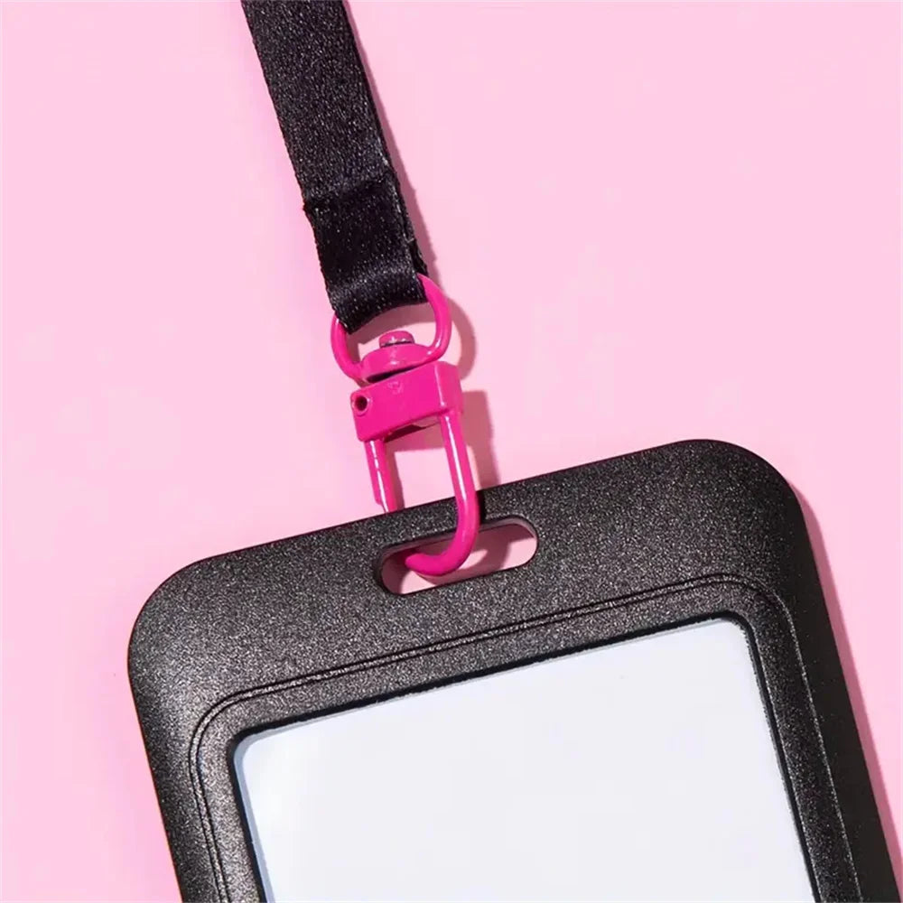 Pink & Black ID Badge Holder – Retractable Lanyard with Card Sleeve