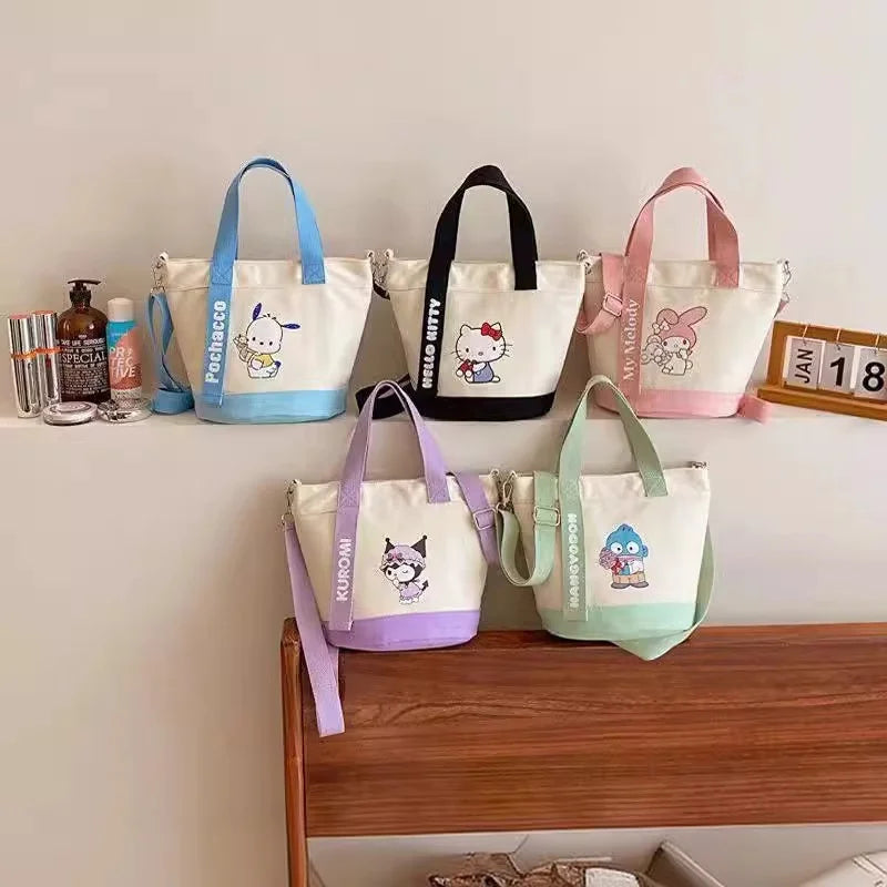 Kawaii Character Canvas Bucket Bag – Cute Crossbody & Handbag for Everyday Use