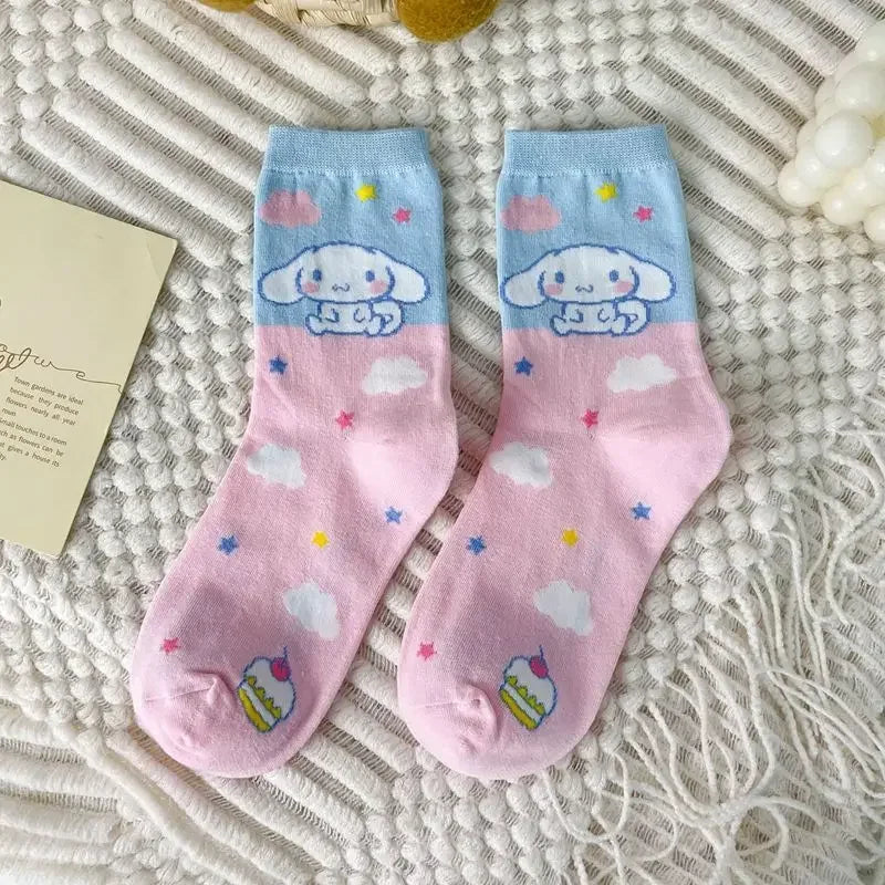 Cute Puppy Cartoon Mid-Tube Socks – Soft Blue Cotton