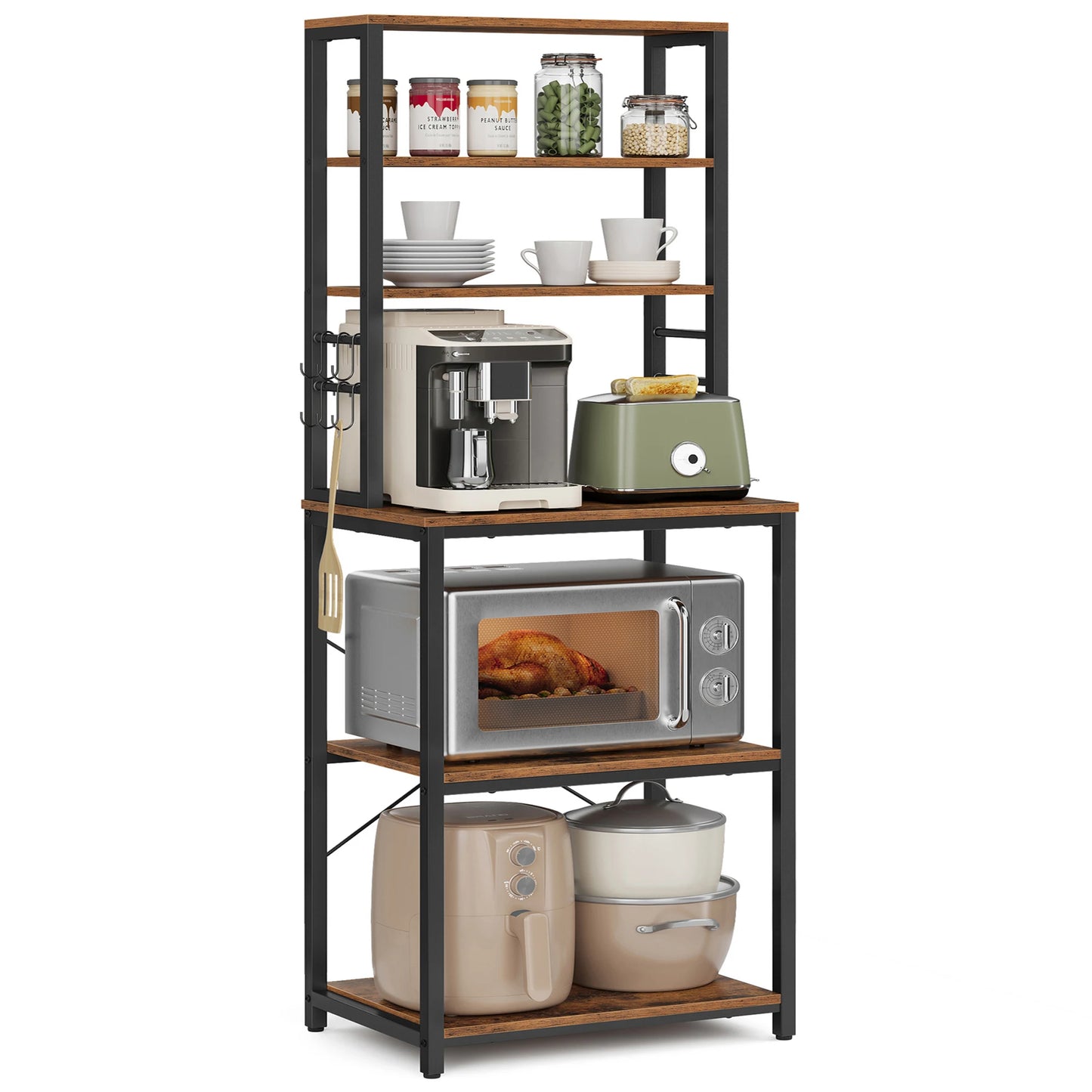 Coffee Bar Organizer – 6-Tier Kitchen Shelf with Hooks