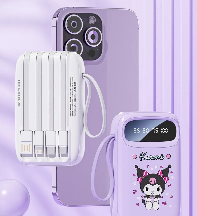 Kawaii Character Power Bank – Multi-Port Charger (Type-C, Lightning & USB)