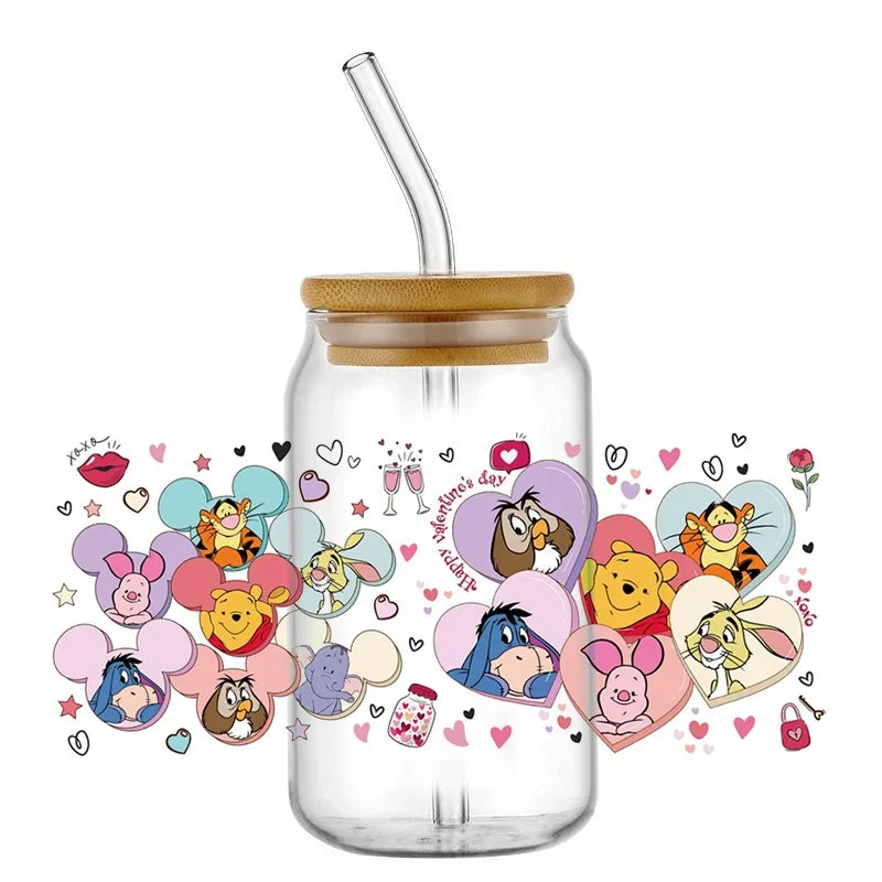 Cartoon Bear Cup Wrap – 16oz Reusable Glass Tumbler Sticker
