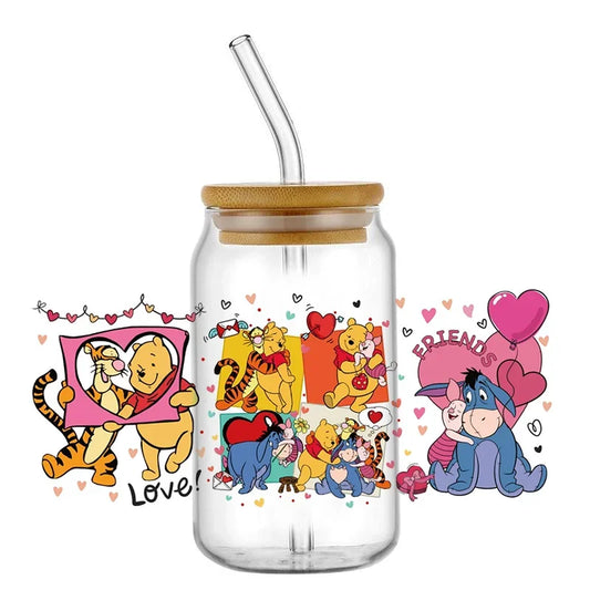 Cartoon Bear Cup Wrap – 16oz Reusable Glass Tumbler Sticker
