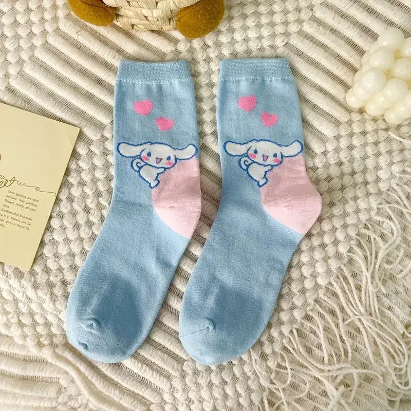 Cute Puppy Cartoon Mid-Tube Socks – Soft Blue Cotton