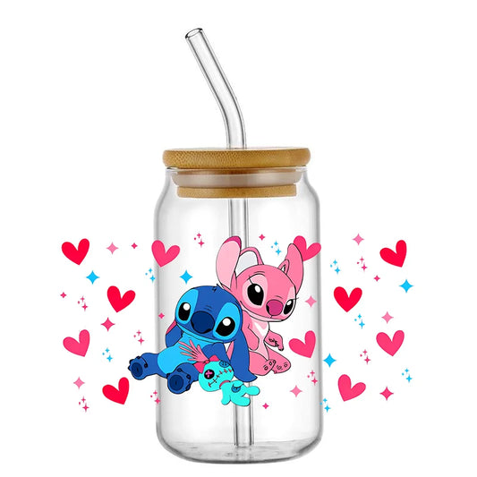 Kawaii Blue Alien Cup Wrap – 16oz UV DTF Waterproof Tumbler Sticker