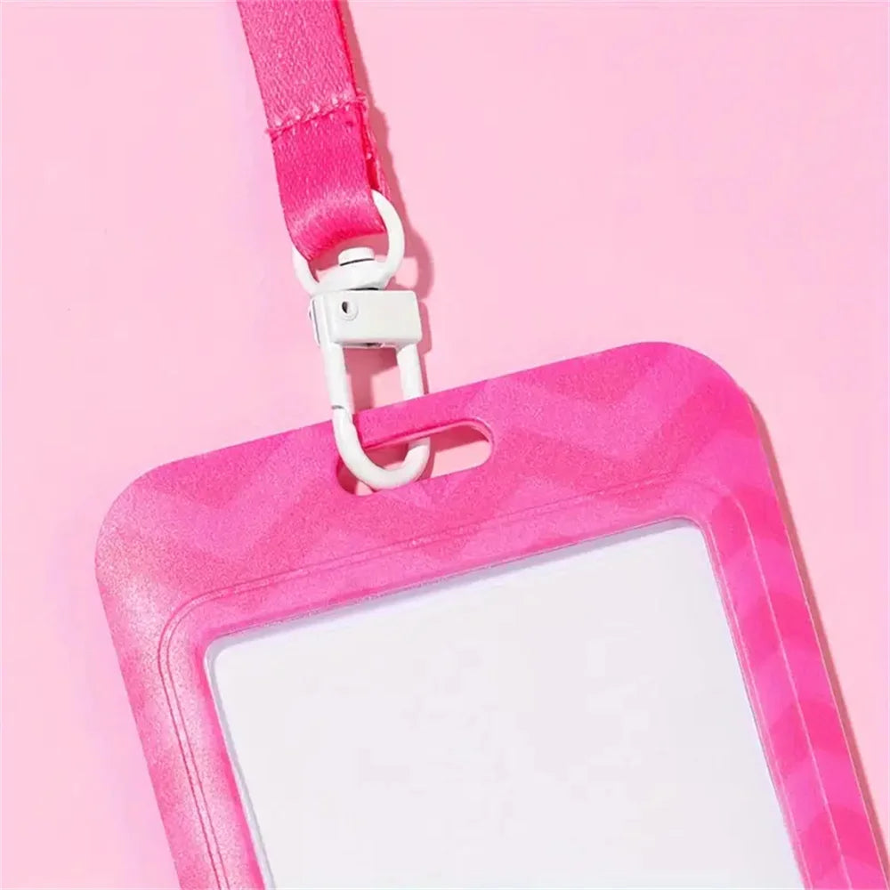 Pink & Black ID Badge Holder – Retractable Lanyard with Card Sleeve