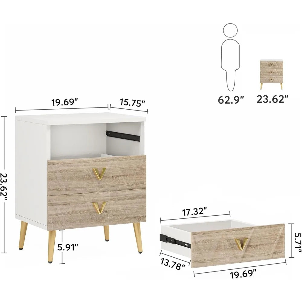 3-Drawer Nightstands – Set of 2 Modern Storage Tables