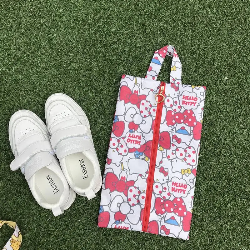 Cute pink cartoon shoe pouch ideal for travel and keeping shoes clean.