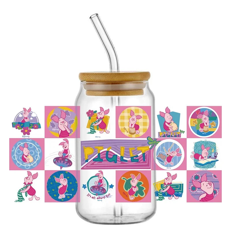 Cartoon Bear Cup Wrap – 16oz Reusable Glass Tumbler Sticker