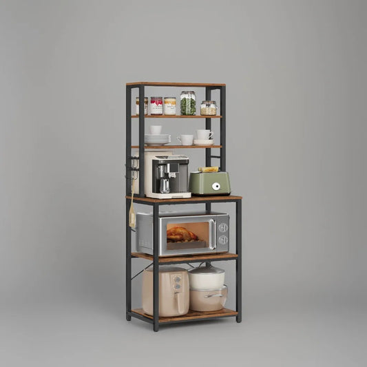 Coffee Bar Organizer – 6-Tier Kitchen Shelf with Hooks