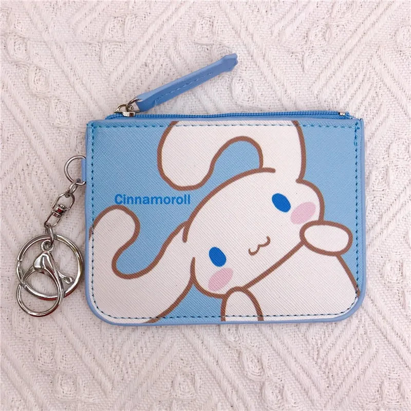 Kawaii Cartoon Mini Wallet with Keychain – PU Card Holder with Zipper