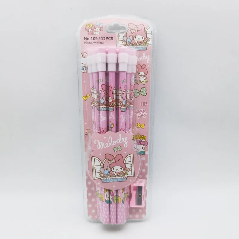 12-Piece Kawaii Cartoon Pencil & Case Set – Cute Stationery Gift Box