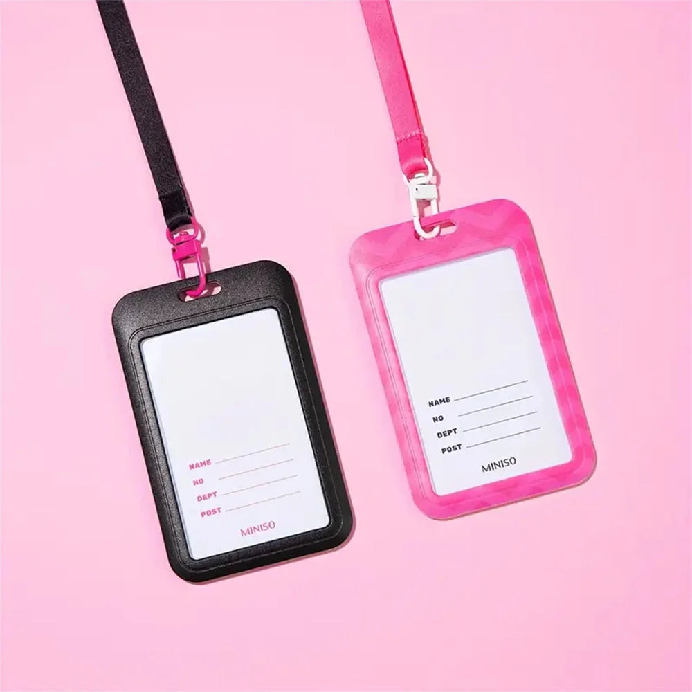 Pink & Black ID Badge Holder – Retractable Lanyard with Card Sleeve
