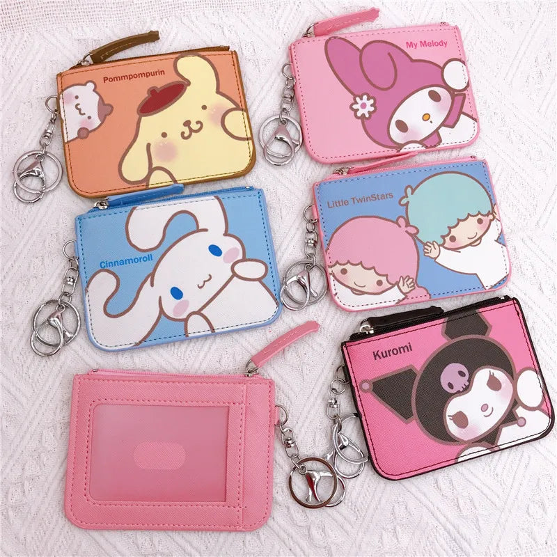 Kawaii Cartoon Mini Wallet with Keychain – PU Card Holder with Zipper