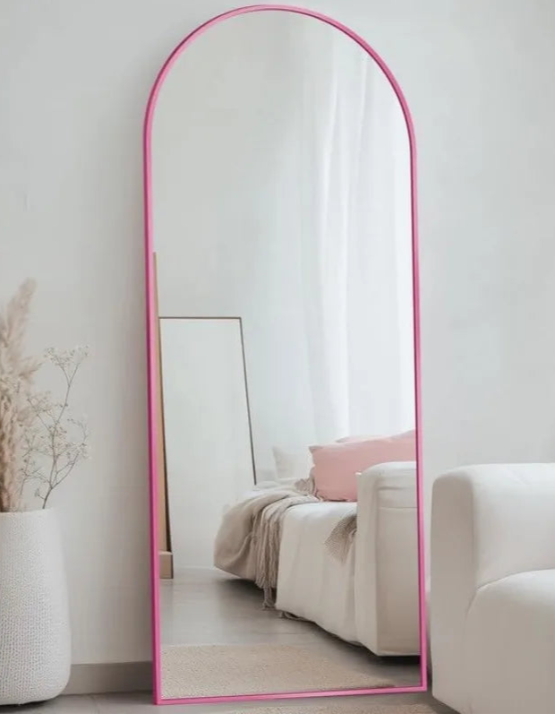 Arch Full-Length Floor Mirror – 58” x 19” Standing Mirror (Pink, Black, Gold)