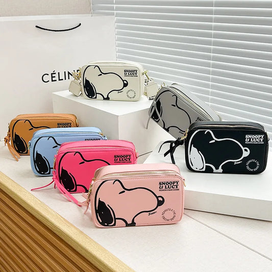 Cartoon Pup Crossbody Bag – Small Square Shoulder Bag with Zipper