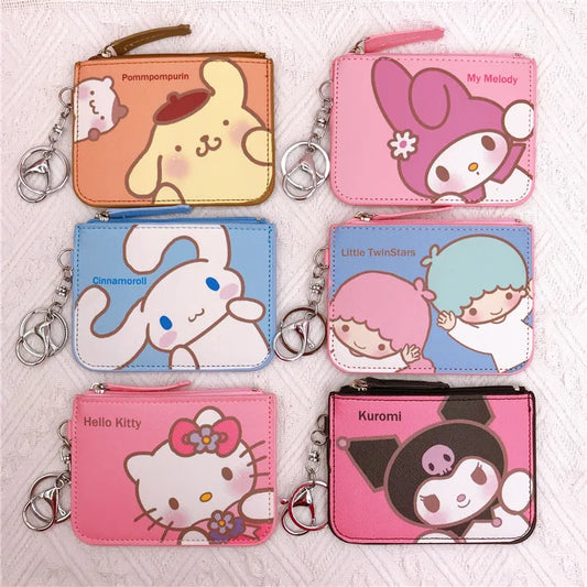 Kawaii Cartoon Mini Wallet with Keychain – PU Card Holder with Zipper