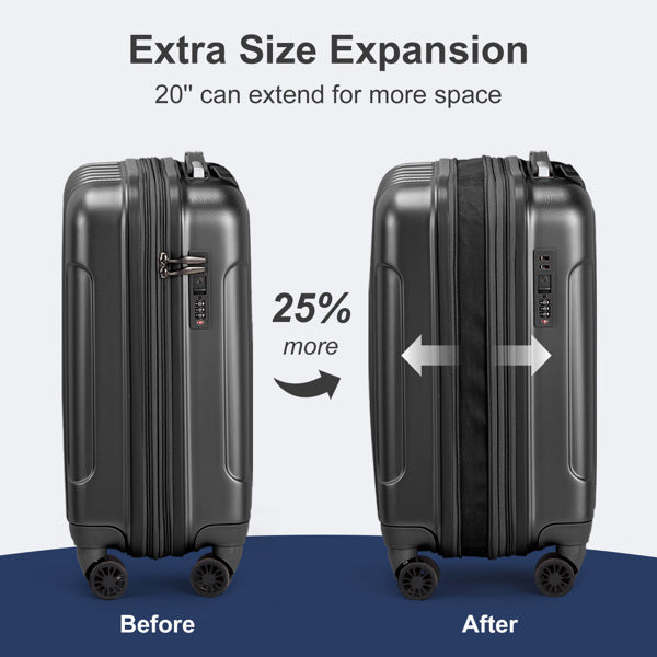 2-Piece Black Luggage Set – 20” Carry-On + Cosmetic Case with TSA Lock