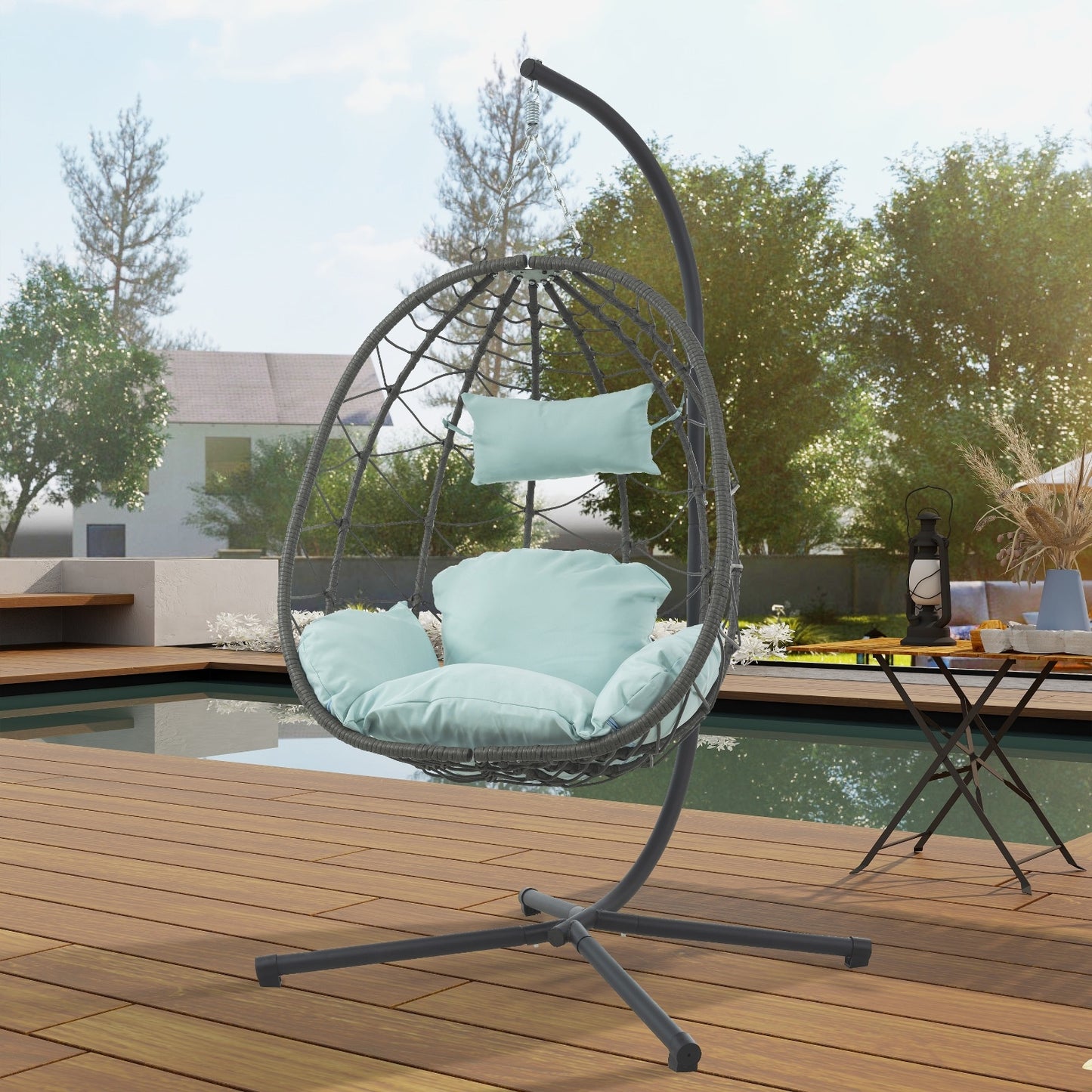 Swing Patio Chair – Foldable Hanging Seat with Cushion (Gray)