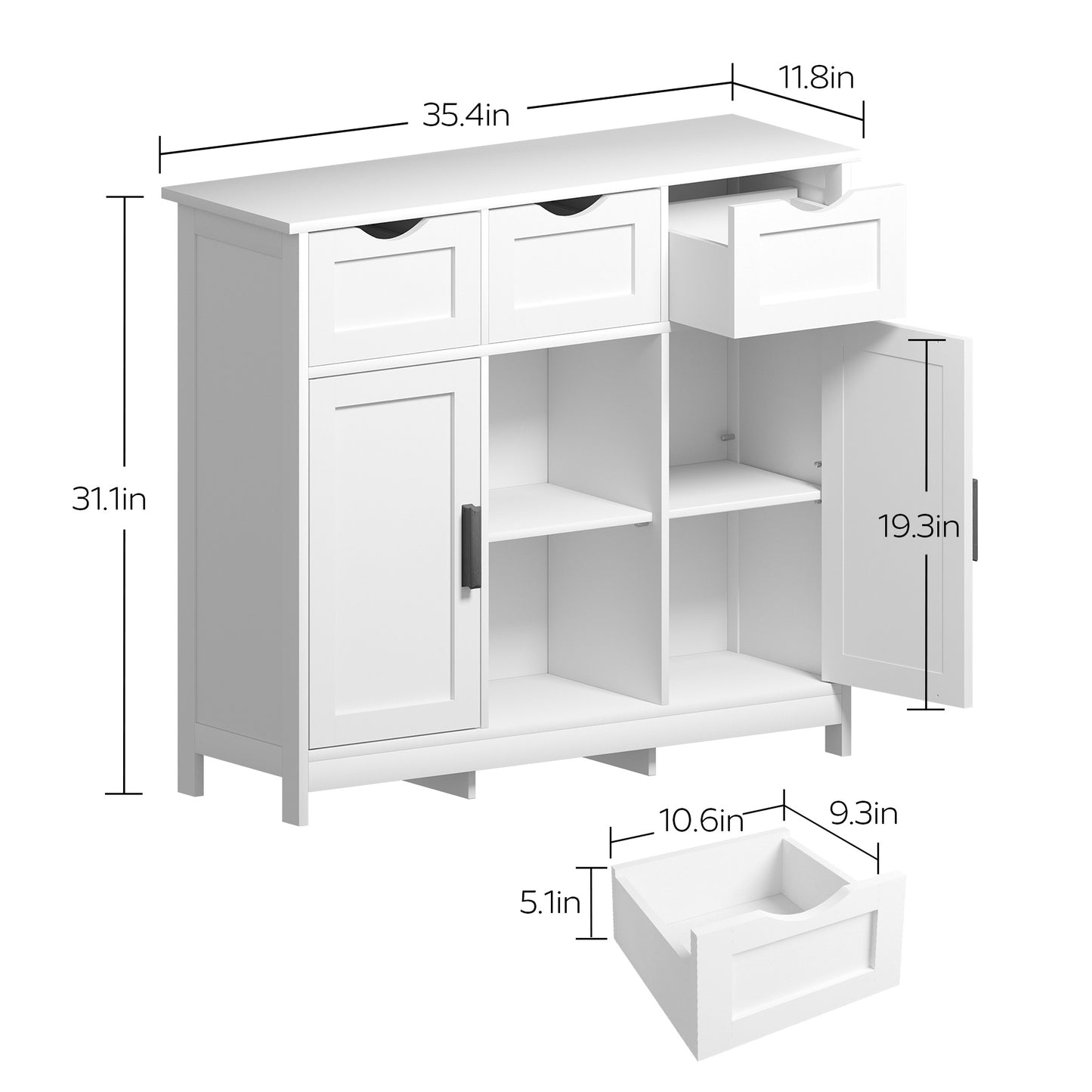 White Storage Cabinet – 2-Door Buffet or Coffee Bar (35.4”W)