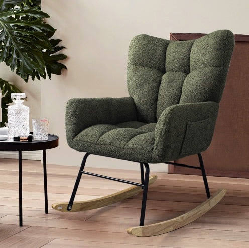 Teddy Fabric Rocking Chair – Modern Olive Green Accent Chair