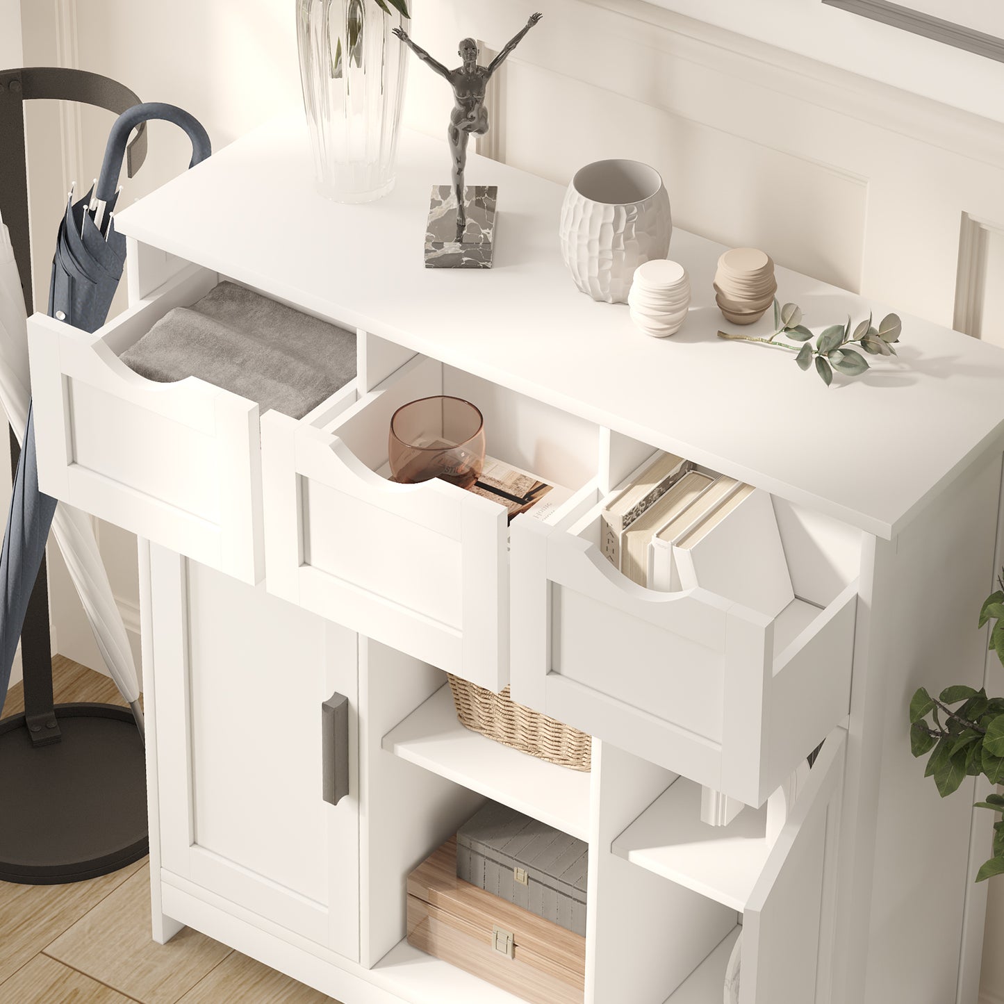 White Storage Cabinet – 2-Door Buffet or Coffee Bar (35.4”W)