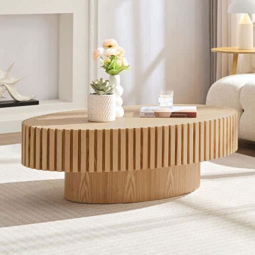 Modern Coffee Table – Natural Ash Finish with Pedestal Base (43.7”)