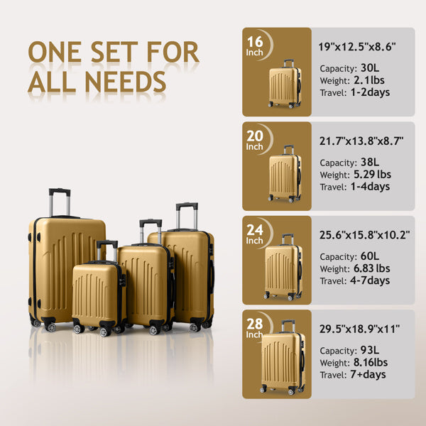 Mustard Yellow 4-Piece Luggage Set – Travel Spinner Suitcases (16” to 28”)